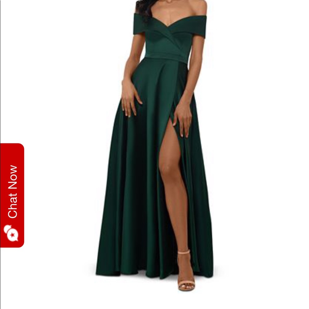 Xscape Emerald Off-Shoulder Prom Dress